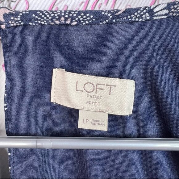 LOFT dress floral flowers tie up sleeve detail Navy and White Floral Midi Dress - Picture 7 of 10